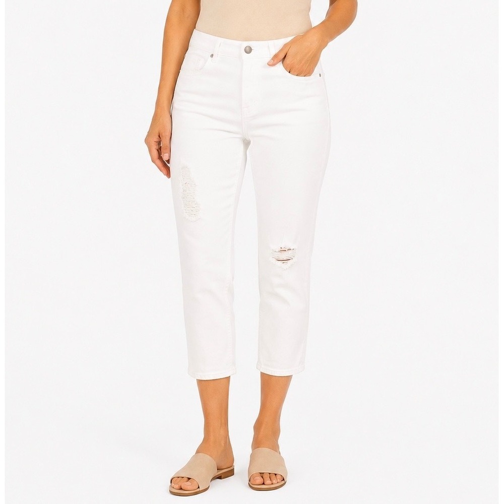 Vigoss Thompson Tomboy White Distressed Cropped Jeans 32 X 25 Classic Fit